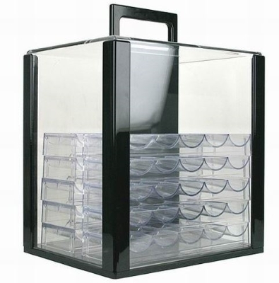 Acrylic poker chip carrying case with tray, 1000-chip capacity