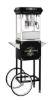 Black 8oz Snack Station popcorn machine with cart - front view with popcorn