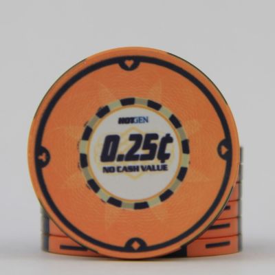 Orange ceramic poker chip $0.25 HotGen