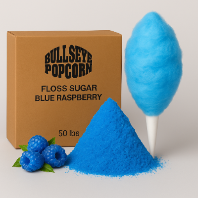 Image de Sucre à barbe à papa – Saveur de framboise bleue – Sac de 50 lbs